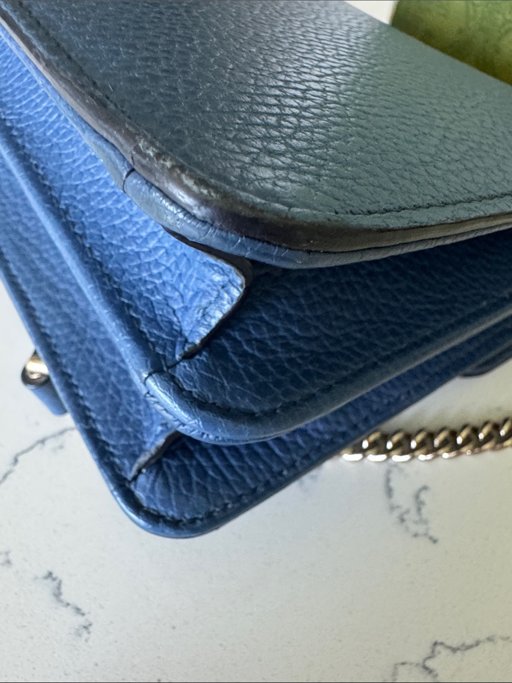Gucci Navy Blue Pebbled Leather Crossbody with Gold GG Emblem - Picture 13 of 14